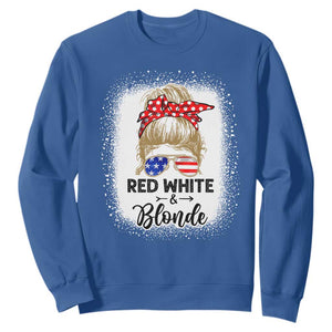 Funny 4th Of July Red White And Blonde Sweatshirt Messy Bun Girl American Flag Sunglasses TS11 Royal Blue Print Your Wear