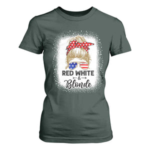 Funny 4th Of July Red White And Blonde T Shirt For Women Messy Bun Girl American Flag Sunglasses TS11 Dark Forest Green Print Your Wear