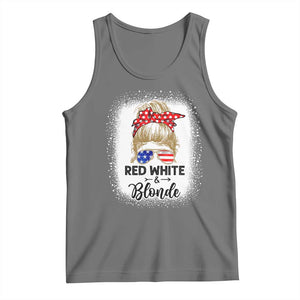 Funny 4th Of July Red White And Blonde Tank Top Messy Bun Girl American Flag Sunglasses TS11 Black Heather Print Your Wear