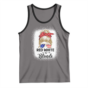Funny 4th Of July Red White And Blonde Tank Top Messy Bun Girl American Flag Sunglasses TS11 Deep Heather Black Print Your Wear