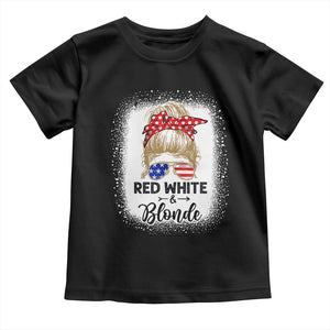Funny 4th Of July Red White And Blonde Toddler T Shirt Messy Bun Girl American Flag Sunglasses TS11 Black Print Your Wear