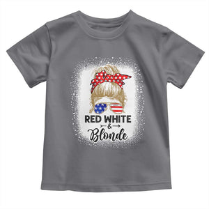 Funny 4th Of July Red White And Blonde Toddler T Shirt Messy Bun Girl American Flag Sunglasses TS11 Charcoal Print Your Wear