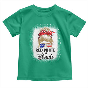 Funny 4th Of July Red White And Blonde Toddler T Shirt Messy Bun Girl American Flag Sunglasses TS11 Irish Green Print Your Wear