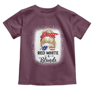 Funny 4th Of July Red White And Blonde Toddler T Shirt Messy Bun Girl American Flag Sunglasses TS11 Maroon Print Your Wear