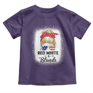 Funny 4th Of July Red White And Blonde Toddler T Shirt Messy Bun Girl American Flag Sunglasses TS11 Purple Print Your Wear