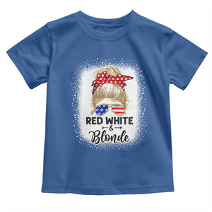 Funny 4th Of July Red White And Blonde Toddler T Shirt Messy Bun Girl American Flag Sunglasses TS11 Royal Blue Print Your Wear