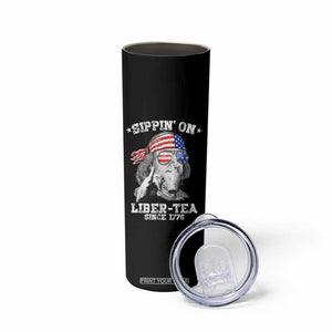 Funny 4th Of July Skinny Tumbler Sippin On Liber Tea Liberty Ben Franklin 1776 USA Flag TS10 Print Your Wear