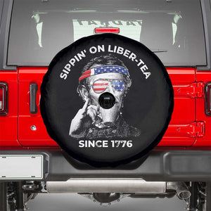 Funny 4th Of July Spare Tire Cover Sippin On Liber Tea Liberty Abe Lincoln 1776 USA Flag TS10 Black Print Your Wear
