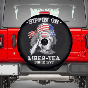 Funny 4th Of July Spare Tire Cover Sippin On Liber Tea Liberty Ben Franklin 1776 USA Flag TS10 Black Print Your Wear