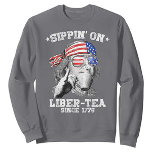 Funny 4th Of July Sweatshirt Sippin On Liber Tea Liberty Ben Franklin 1776 USA Flag TS10 Charcoal Print Your Wear