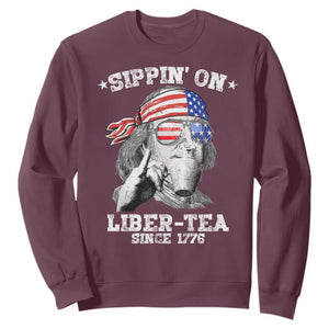 Funny 4th Of July Sweatshirt Sippin On Liber Tea Liberty Ben Franklin 1776 USA Flag TS10 Maroon Print Your Wear