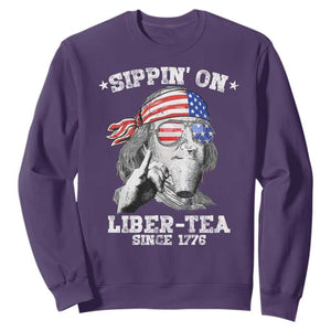 Funny 4th Of July Sweatshirt Sippin On Liber Tea Liberty Ben Franklin 1776 USA Flag TS10 Purple Print Your Wear