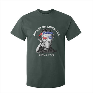 Funny 4th Of July T Shirt For Kid Sippin On Liber Tea Liberty Abe Lincoln 1776 USA Flag TS10 Dark Forest Green Print Your Wear
