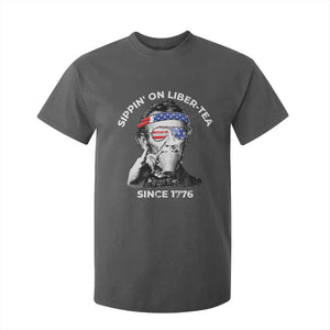 Funny 4th Of July T Shirt For Kid Sippin On Liber Tea Liberty Abe Lincoln 1776 USA Flag TS10 Dark Heather Print Your Wear