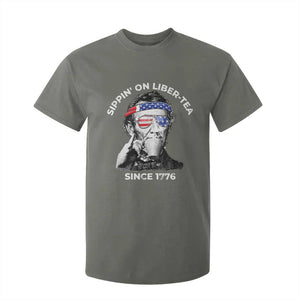 Funny 4th Of July T Shirt For Kid Sippin On Liber Tea Liberty Abe Lincoln 1776 USA Flag TS10 Military Green Print Your Wear