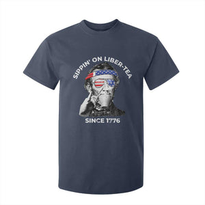 Funny 4th Of July T Shirt For Kid Sippin On Liber Tea Liberty Abe Lincoln 1776 USA Flag TS10 Navy Print Your Wear