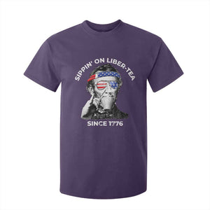 Funny 4th Of July T Shirt For Kid Sippin On Liber Tea Liberty Abe Lincoln 1776 USA Flag TS10 Purple Print Your Wear