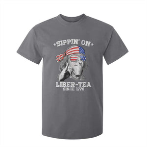 Funny 4th Of July T Shirt For Kid Sippin On Liber Tea Liberty Ben Franklin 1776 USA Flag TS10 Charcoal Print Your Wear