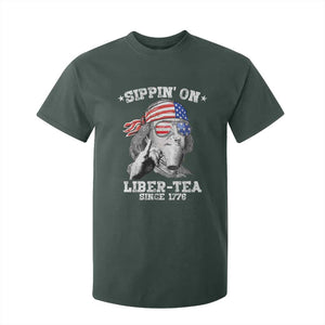 Funny 4th Of July T Shirt For Kid Sippin On Liber Tea Liberty Ben Franklin 1776 USA Flag TS10 Dark Forest Green Print Your Wear