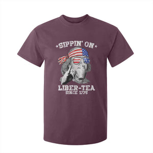 Funny 4th Of July T Shirt For Kid Sippin On Liber Tea Liberty Ben Franklin 1776 USA Flag TS10 Maroon Print Your Wear