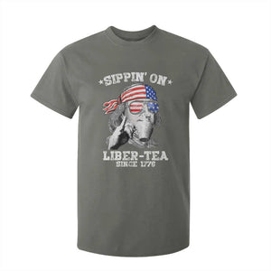 Funny 4th Of July T Shirt For Kid Sippin On Liber Tea Liberty Ben Franklin 1776 USA Flag TS10 Military Green Print Your Wear