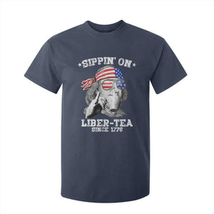 Funny 4th Of July T Shirt For Kid Sippin On Liber Tea Liberty Ben Franklin 1776 USA Flag TS10 Navy Print Your Wear