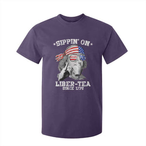Funny 4th Of July T Shirt For Kid Sippin On Liber Tea Liberty Ben Franklin 1776 USA Flag TS10 Purple Print Your Wear