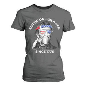 Funny 4th Of July T Shirt For Women Sippin On Liber Tea Liberty Abe Lincoln 1776 USA Flag TS10 Dark Heather Print Your Wear