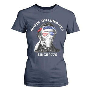 Funny 4th Of July T Shirt For Women Sippin On Liber Tea Liberty Abe Lincoln 1776 USA Flag TS10 Navy Print Your Wear