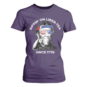 Funny 4th Of July T Shirt For Women Sippin On Liber Tea Liberty Abe Lincoln 1776 USA Flag TS10 Purple Print Your Wear