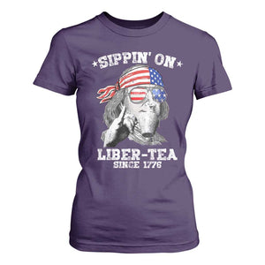 Funny 4th Of July T Shirt For Women Sippin On Liber Tea Liberty Ben Franklin 1776 USA Flag TS10 Purple Print Your Wear