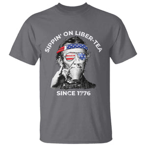 Funny 4th Of July T Shirt Sippin On Liber Tea Liberty Abe Lincoln 1776 USA Flag TS10 Charcoal Print Your Wear