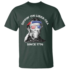 Funny 4th Of July T Shirt Sippin On Liber Tea Liberty Abe Lincoln 1776 USA Flag TS10 Dark Forest Green Print Your Wear