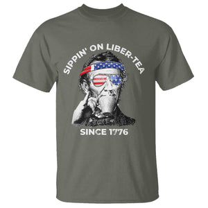 Funny 4th Of July T Shirt Sippin On Liber Tea Liberty Abe Lincoln 1776 USA Flag TS10 Military Green Print Your Wear