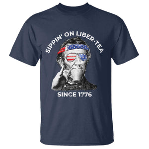 Funny 4th Of July T Shirt Sippin On Liber Tea Liberty Abe Lincoln 1776 USA Flag TS10 Navy Print Your Wear
