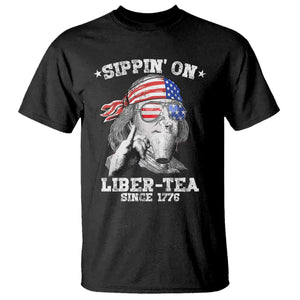 Funny 4th Of July T Shirt Sippin On Liber Tea Liberty Ben Franklin 1776 USA Flag TS10 Black Print Your Wear