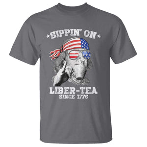 Funny 4th Of July T Shirt Sippin On Liber Tea Liberty Ben Franklin 1776 USA Flag TS10 Charcoal Print Your Wear
