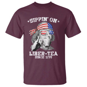 Funny 4th Of July T Shirt Sippin On Liber Tea Liberty Ben Franklin 1776 USA Flag TS10 Maroon Print Your Wear