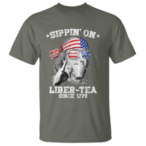 Funny 4th Of July T Shirt Sippin On Liber Tea Liberty Ben Franklin 1776 USA Flag TS10 Military Green Print Your Wear
