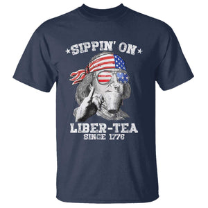 Funny 4th Of July T Shirt Sippin On Liber Tea Liberty Ben Franklin 1776 USA Flag TS10 Navy Print Your Wear