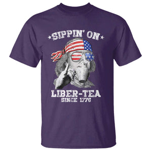 Funny 4th Of July T Shirt Sippin On Liber Tea Liberty Ben Franklin 1776 USA Flag TS10 Purple Print Your Wear