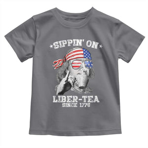 Funny 4th Of July Toddler T Shirt Sippin On Liber Tea Liberty Ben Franklin 1776 USA Flag TS10 Charcoal Print Your Wear