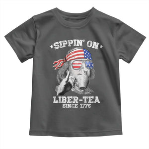 Funny 4th Of July Toddler T Shirt Sippin On Liber Tea Liberty Ben Franklin 1776 USA Flag TS10 Dark Heather Print Your Wear