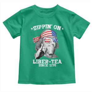 Funny 4th Of July Toddler T Shirt Sippin On Liber Tea Liberty Ben Franklin 1776 USA Flag TS10 Irish Green Print Your Wear