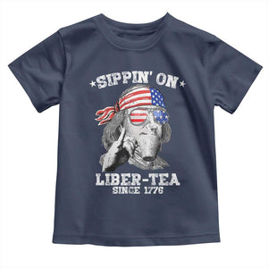 Funny 4th Of July Toddler T Shirt Sippin On Liber Tea Liberty Ben Franklin 1776 USA Flag TS10 Navy Print Your Wear