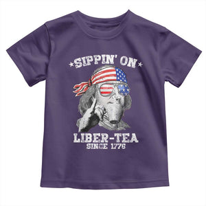 Funny 4th Of July Toddler T Shirt Sippin On Liber Tea Liberty Ben Franklin 1776 USA Flag TS10 Purple Print Your Wear