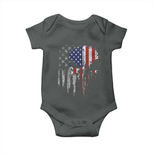 Funny 4th Of July Vintage American Flag Skull Skeleton Baby Onesie TS11 Dark Heather Print Your Wear