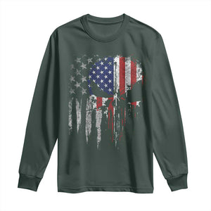 Funny 4th Of July Vintage American Flag Skull Skeleton Long Sleeve Shirt TS11 Dark Forest Green Print Your Wear