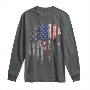 Funny 4th Of July Vintage American Flag Skull Skeleton Long Sleeve Shirt TS11 Dark Heather Print Your Wear