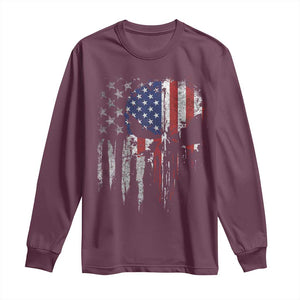 Funny 4th Of July Vintage American Flag Skull Skeleton Long Sleeve Shirt TS11 Maroon Print Your Wear